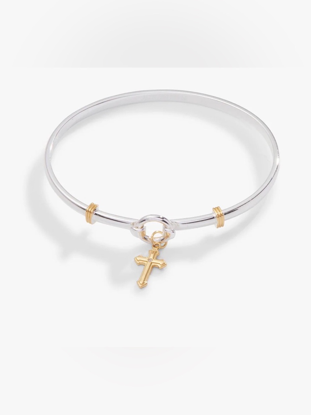 Alex and Ani Two-Tone Cross Charm Bangle - Silver and Gold